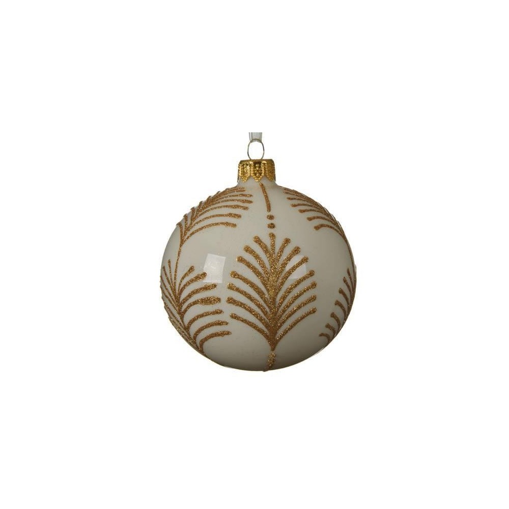 SFERA VETRO CON FOGLIE BIANCO